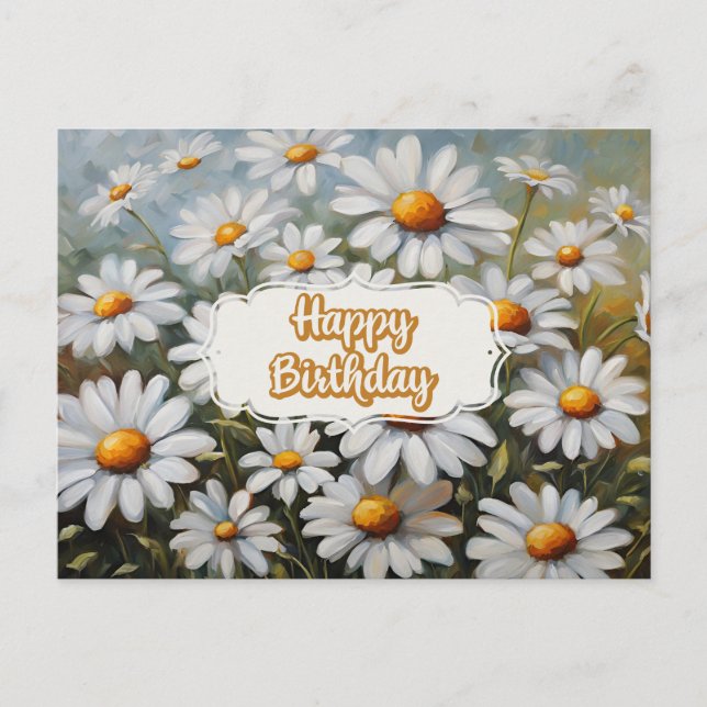 Postal Feliz cumpleaños flores de margarita floreciendo (Anverso)