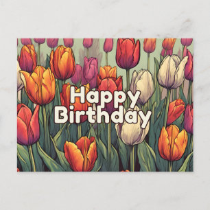 Postal Feliz Cumpleaños Flores de Tulipán