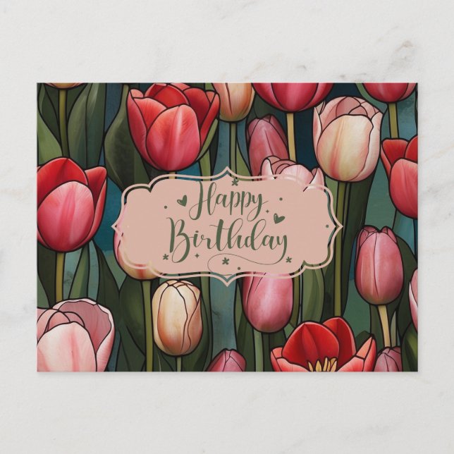 Postal Feliz Cumpleaños Flores de Tulipán (Anverso)