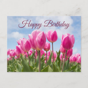 Postal Feliz Cumpleaños Flores de Tulipán Rosa 