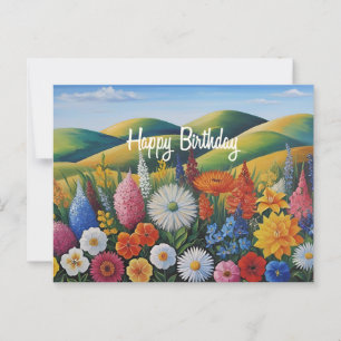 Postal Feliz cumpleaños flores de verano en las colinas 