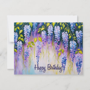 Postal Feliz Cumpleaños Flores de Wisteria Purpura