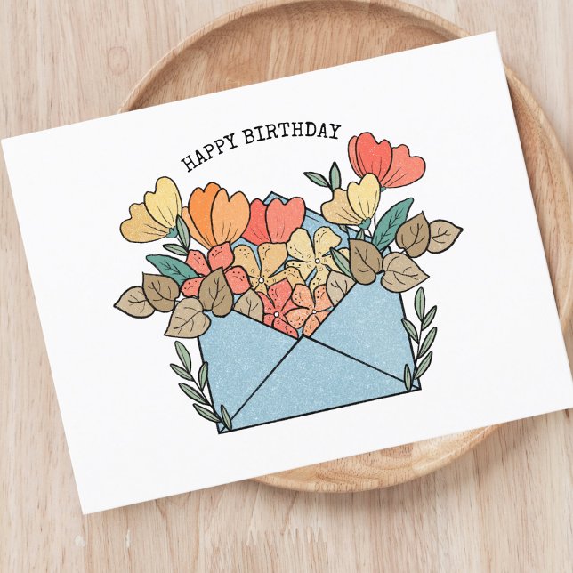 Postal Feliz Cumpleaños Flores Ilustradas (Subido por el creador)