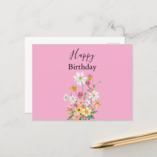 Postal Feliz Cumpleaños Flores Silvestres Rosas