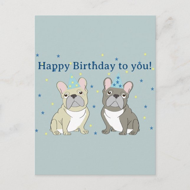 Postal Feliz cumpleaños francés, bulldog (Anverso)