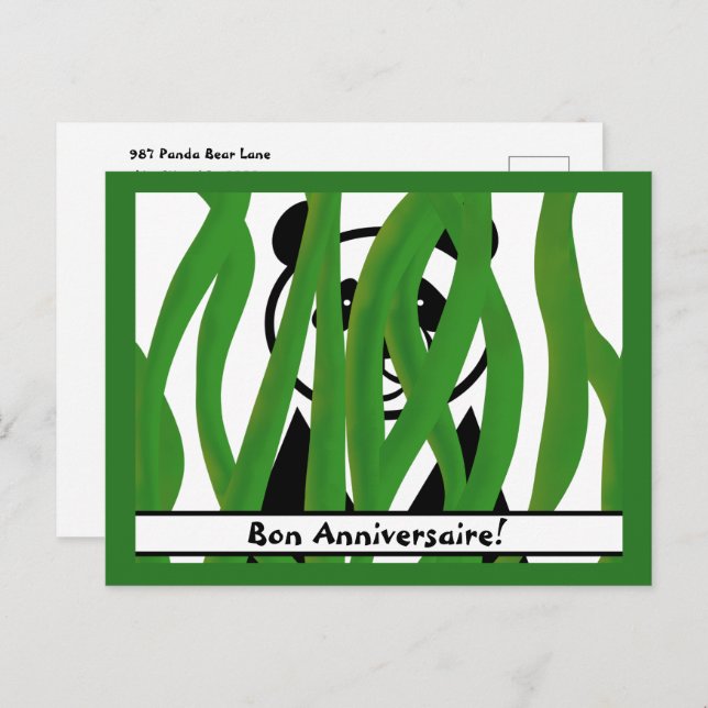 Postal Feliz Cumpleaños Francés en un Oso Panda (Anverso / Reverso)