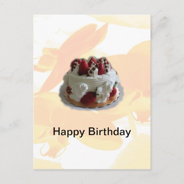 Postal feliz cumpleaños fresa, pastel de chocolate (Anverso)