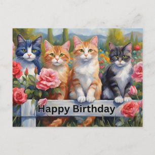 Postal Feliz cumpleaños gatitos lindos en la cerca del ja