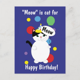 Postal Feliz Cumpleaños Gato Colorido Divertido Maullar P