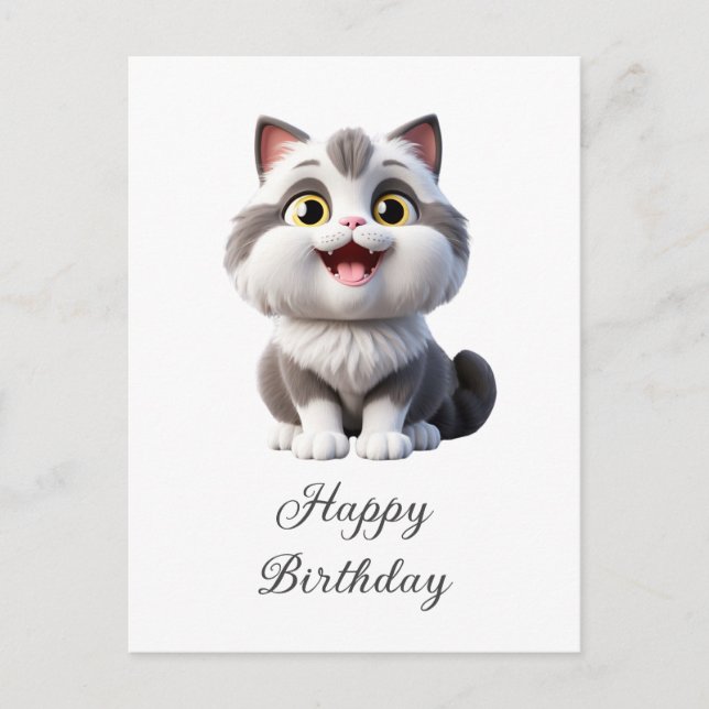 Postal Feliz Cumpleaños Gato Divertido Lindo (Anverso)