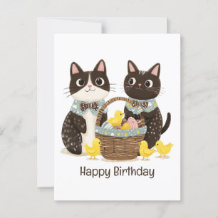 Postal Feliz Cumpleaños Gatos de Pascua Canasta de Pascua