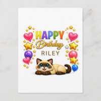 Feliz Cumpleaños Gatos Siameses Globos y Estrellas