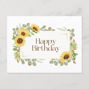 Postal Feliz Cumpleaños Girasoles Acuarela