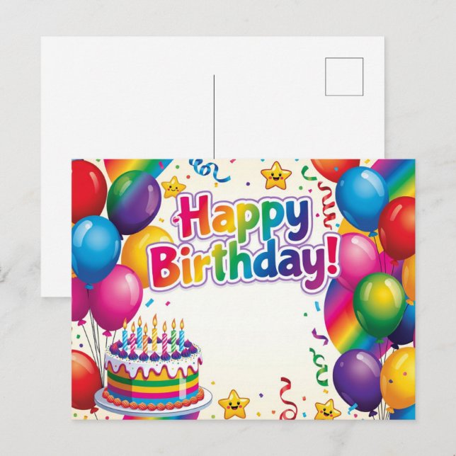 Postal Feliz Cumpleaños globos coloridos (Anverso / Reverso)
