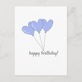 Postal Feliz Cumpleaños Globos Corazón Morados en Forma d