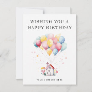 Postal Feliz Cumpleaños Globos de la Casa de Acuarela Rea