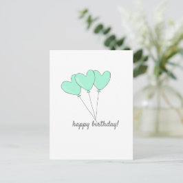 Postal Feliz Cumpleaños - Globos en Forma de Corazón Teal