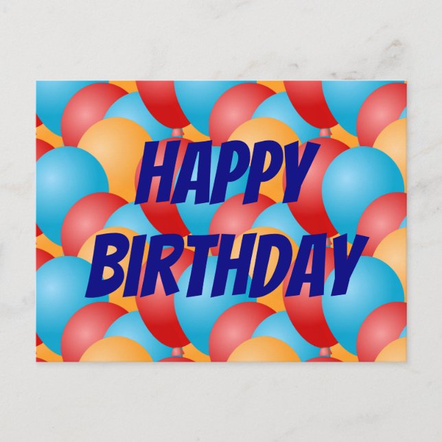 Postal Feliz Cumpleaños Globos Rojos Amarillos Azules Col (Anverso)