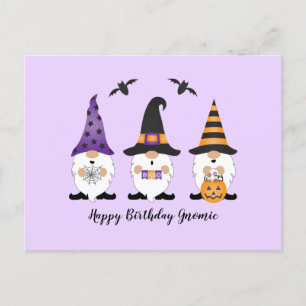 Postal Feliz cumpleaños Gnomie Halloween Naranja morado