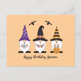 Postal Feliz cumpleaños Gnomie Halloween Naranja morado