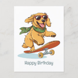 Postal Feliz cumpleaños Golden Retriever Dog Skateboardin