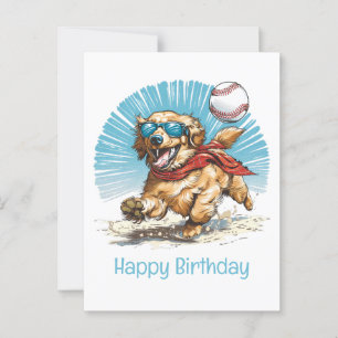 Postal Feliz Cumpleaños Golden Retriever Jugando Béisbol