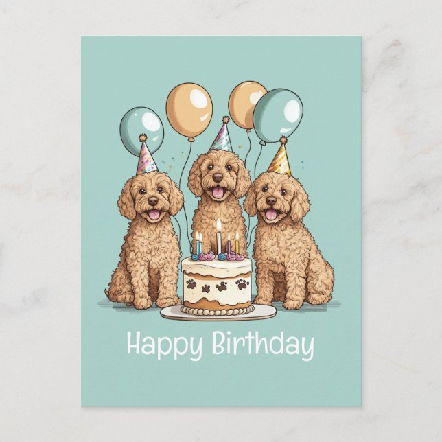 Postal Feliz cumpleaños Goldendoodle Dogs (Anverso)