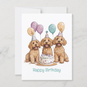 Postal Feliz cumpleaños Goldendoodle Dogs Pastel de cumpl