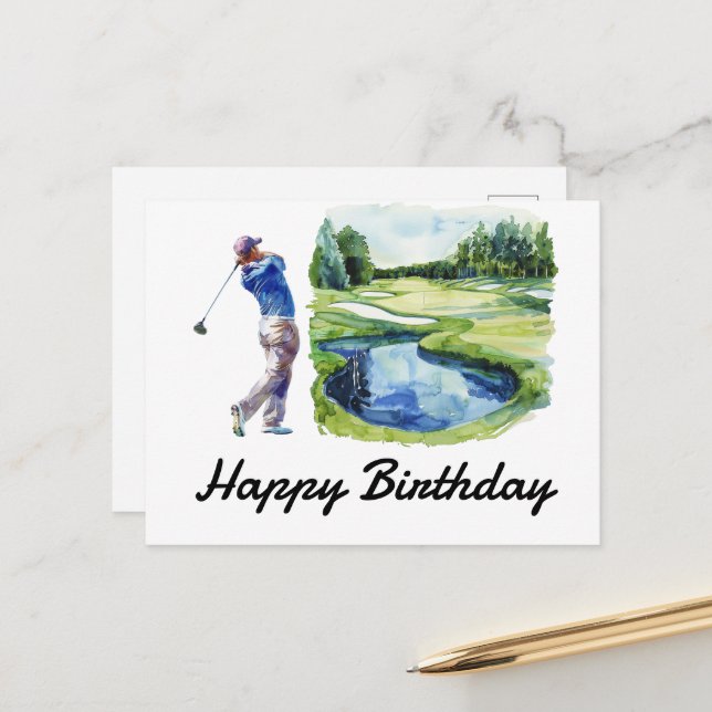Postal Feliz Cumpleaños Golfista de Golf (Anverso/Reverso In Situ)
