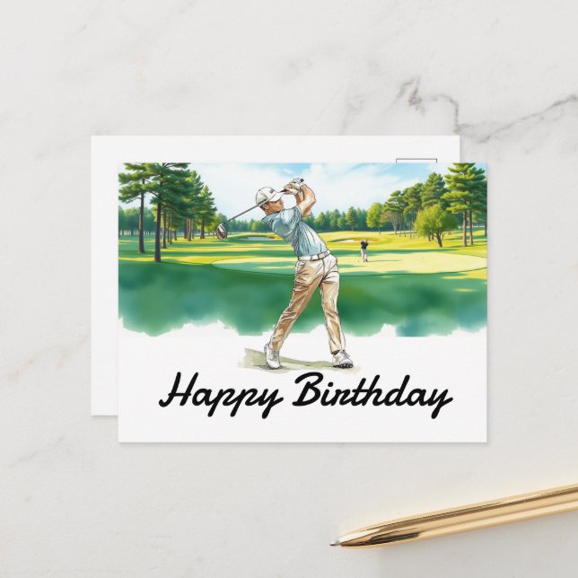 Postal Feliz Cumpleaños Golfista de Golf (Anverso/Reverso In Situ)