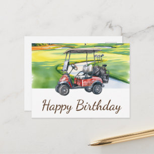 Postal Feliz cumpleaños golfista jugando golf