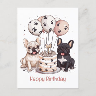 Postal Feliz Cumpleaños Gorros de Fiesta de Bulldogs Fran