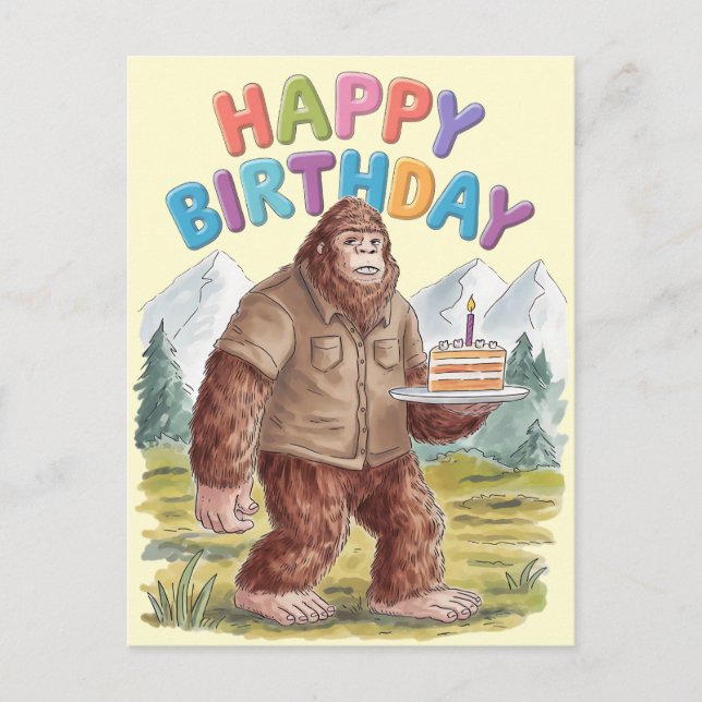 Postal Feliz Cumpleaños Gracioso BigFoot Sasquatch (Anverso)