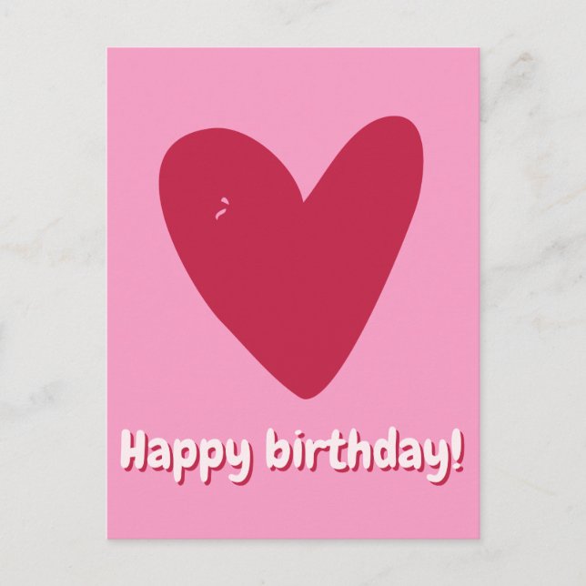 Postal Feliz cumpleaños - Gran Corazón Rosa de frambuesa (Anverso)