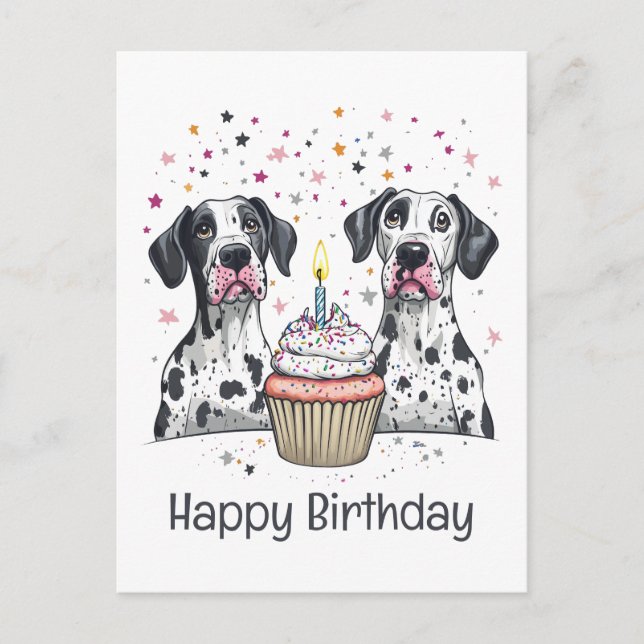 Postal Feliz cumpleaños Gran pastel de dane para perros (Anverso)