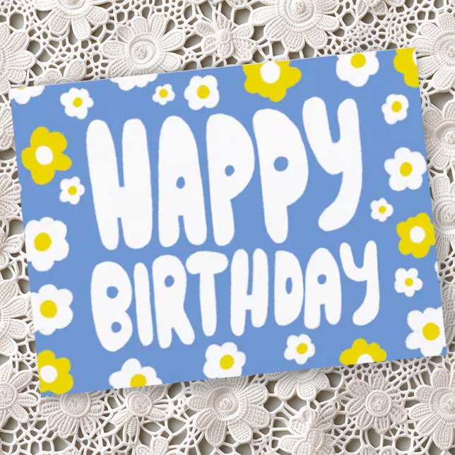 Postal FELIZ CUMPLEAÑOS Groovy Daisies PERSONALIZADO Bday (Groovy daisy bubble letters happy birthday postcard)