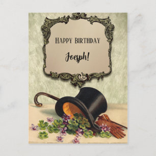 Postal Feliz Cumpleaños Guantes de Sombrero Alto Nombre