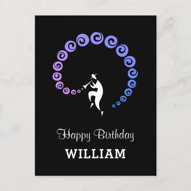 Postal Feliz cumpleaños Guay Jazz Músico Blue Lilac (Anverso)