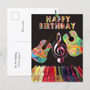 Postal Feliz Cumpleaños Guitarra Piano Arcoíris