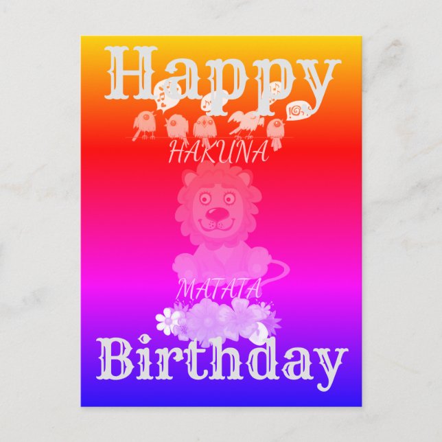 Postal Feliz cumpleaños Hakuna Matata bebé león (Anverso)
