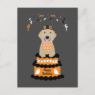 Postal Feliz cumpleaños Halloween Golden Retriever