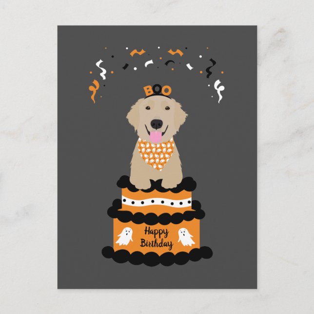 Postal Feliz cumpleaños Halloween Golden Retriever (Anverso)