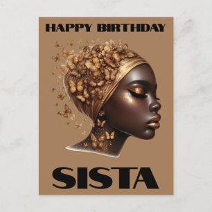 Postal Feliz Cumpleaños Hermana Magia de Chica Negra Amor