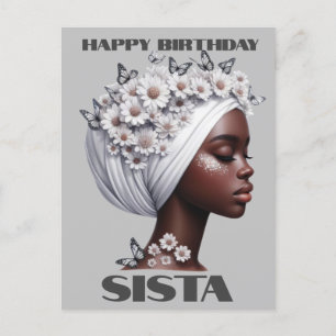 Postal Feliz Cumpleaños Hermana Magia de Chica Negra Amor
