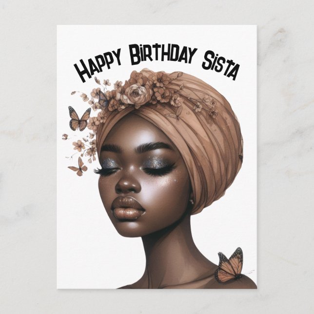 Postal Feliz cumpleaños hermana magia de chica negra rein (Anverso)
