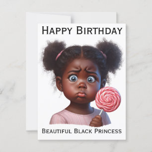 Postal Feliz cumpleaños, hermosa niña, princesa negra