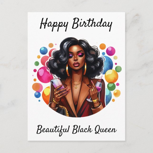 Postal Feliz Cumpleaños Hermosa Reina Negra Melanin Herma (Anverso)