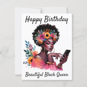 Postal Feliz Cumpleaños Hermosa Reina Negra Melanina Herm