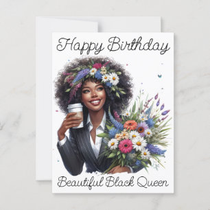 Postal Feliz Cumpleaños Hermosa Reina Negra Melanina Herm