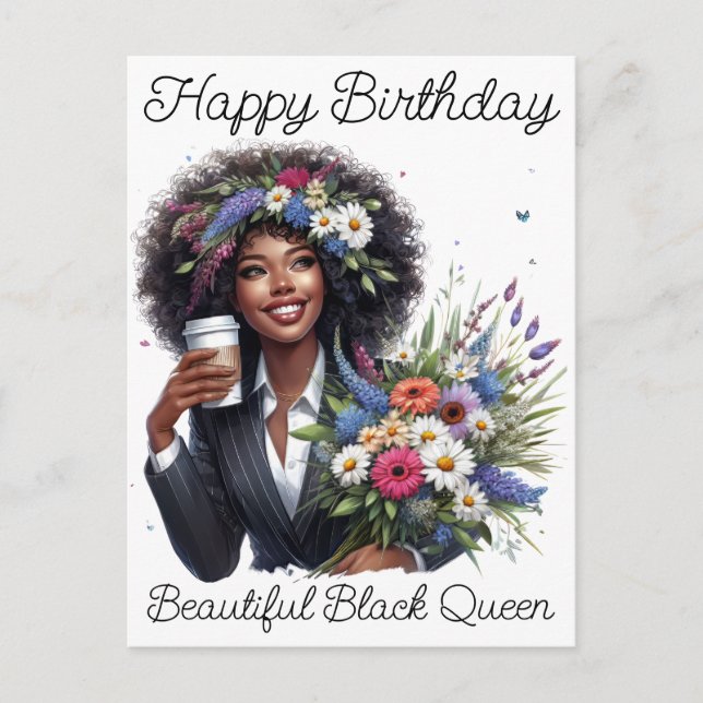 Postal Feliz Cumpleaños Hermosa Reina Negra Melanina Herm (Anverso)